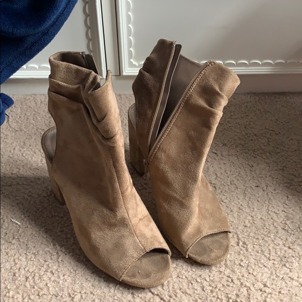 tan booties with open toe